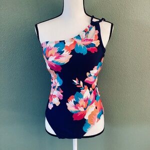 LA BLANC Denim Blossom Swimsuit NWOT